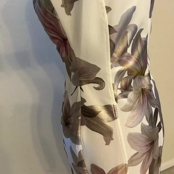 Enfocus Studio Womens Size 8 Ivory Floral Shimmer Lily Chain Sleeveless Dress - Picture 8 of 12